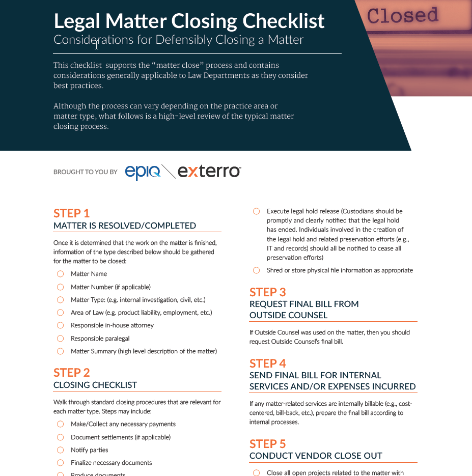 Exterro's Legal Matter Closing Checklist
