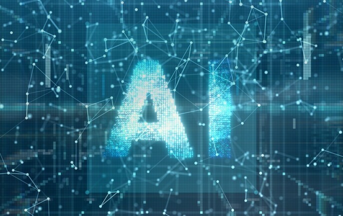 The word AI on a blue background