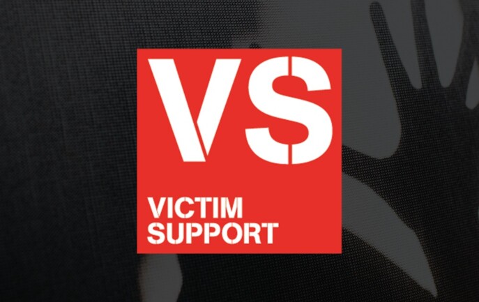 VS victim support logo on a black background
